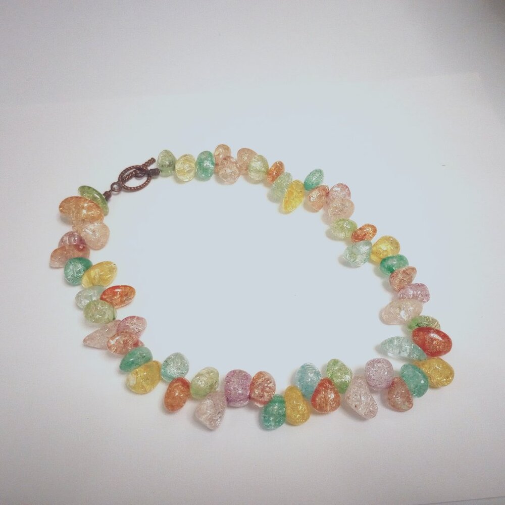Crackled Glass Bead Necklace - Looks like pastel jelly beans